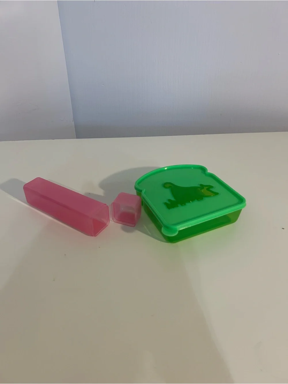 Green Sandwich Container with Pink Utensil Tube - Durable Food Storage